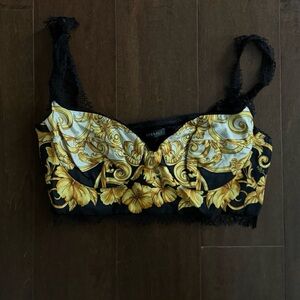 Versace Barocco Lace Bustier Bralette Top – Black & Gold – IT 40 – Made in Italy